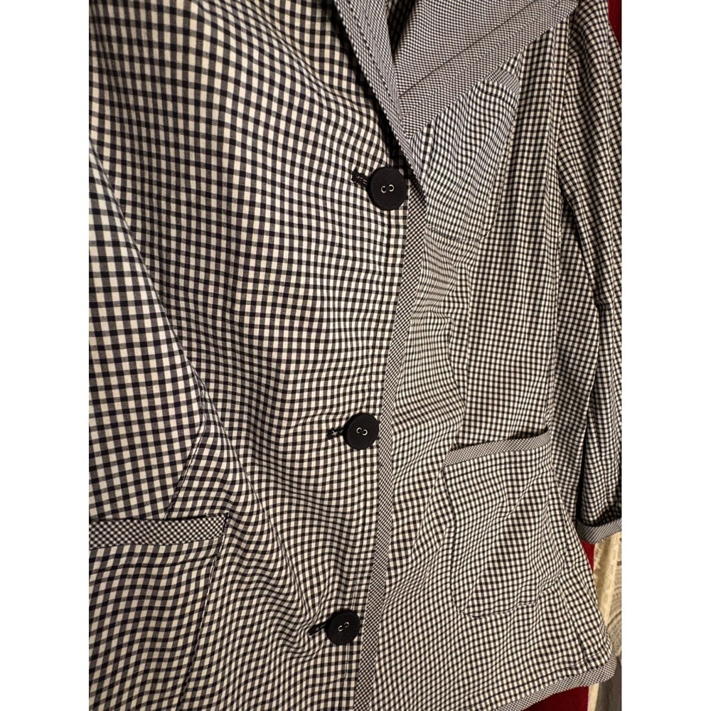 Talbots Womens 16W Black White Gingham Blazer Jacket Stretch Cotton Blend - Picture 2 of 6